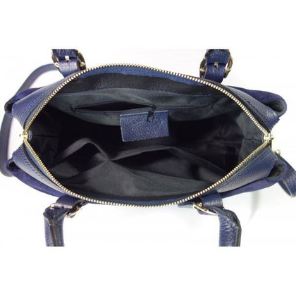 Włoski zamszowy kuferek Vera Pelle , złote okucia granatowy  KVEN24BS