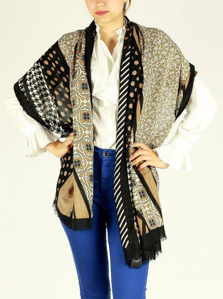 Szal apaszka damska brązowa z czarno - białym motywem MAZZINI - min. zamówienie 20 / 50 / 100 szt.