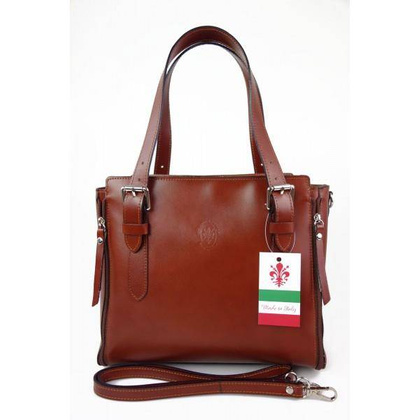 Włoska torebka skórzana, kuferek mieści A4 ,Vera Pelle ,Brązowy  V884M