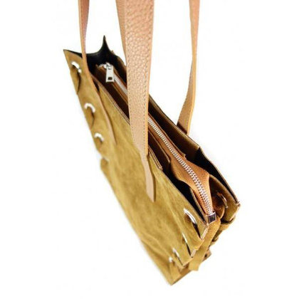 Zamszowa torba Shopper bag ,duży worek, kółka,  Vera Pelle pojemny Camel  WK745C KEMER
