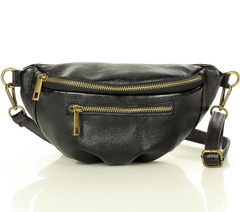 Listonoszka nerka torebka skórzana półksiężyc Italian style - Marco Mazzini metaliczny czarny - min. zamówienie 20 / 50 / 100 szt.