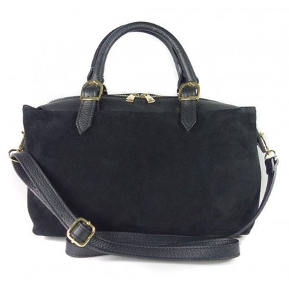 Włoski zamszowy kuferek Vera Pelle , złote okucia Czarny   KVEN24N