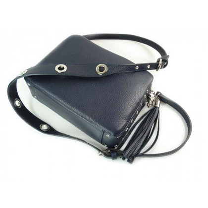 Listonoszka frędzelek, kółka ,dzety srebrne okucia Vera Pelle Granatowa  VP1188BS