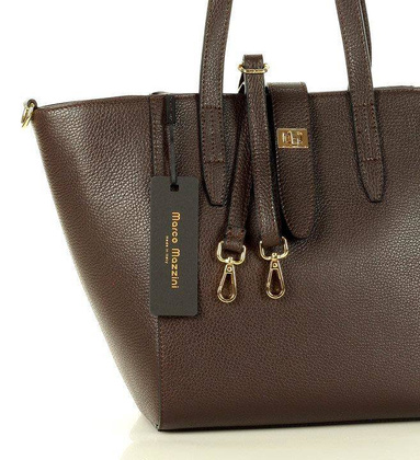 Torebka skórzana shopperka trepezowa na ramię - MARCO MAZZINI ciemny brąz caffe - min. zamówienie 20 / 50 / 100 szt.