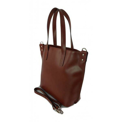 Włoska torebka skórzana na ramię ,shopper mieści A4 ,Vera Pelle ,Brązowa  SB586M