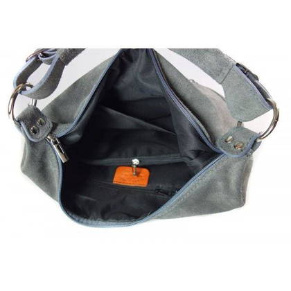 Klasyczny worek na ramię ,zamki suwaki XL A4  Shopper bag zamsz naturalny  szara W345G