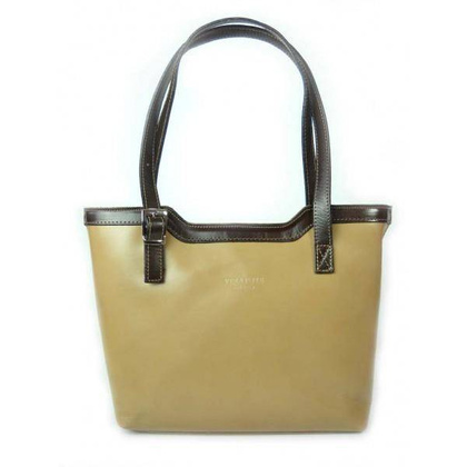 VERA PELLE TOREBKI  SKÓRZANE NA RAMIĘ  A4  BEŻ Z BRĄZEM  V19TN