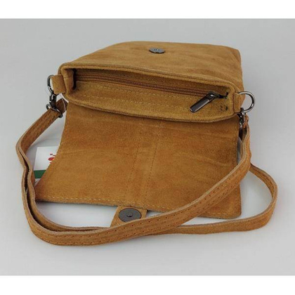 Zamszowa listonoszka Vera Pelle ,pojemna przewieszka format A5 Camel ciemny LK44CC