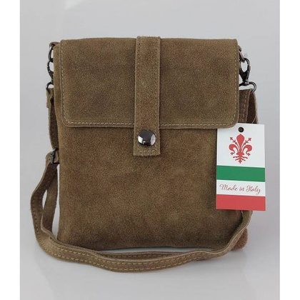 Zamszowa listonoszka Vera Pelle ,pojemna przewieszka format A5 Beżowa LK44T