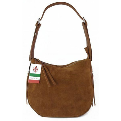 Włoska skórzana torebka worek na ramię Vera Pelle ,,format A4, Camel  LBB53C