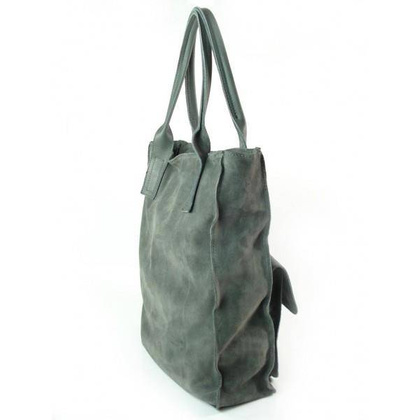 SZARY ZAMSZOWY WOREK  VERA PELLE KIESZENIE SKÓRA POJEMNA TORBA XXL A4  BYC88G KEMER