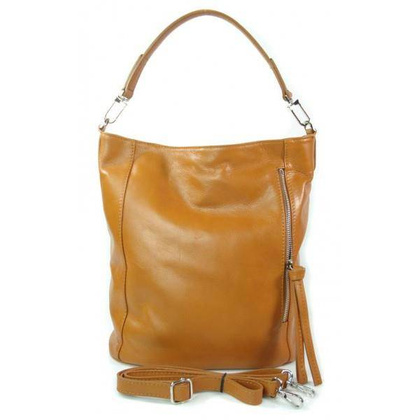 Włoski worek Vera Pelle camel srebrne okucia, pojemna torba A4  W585C KEMER