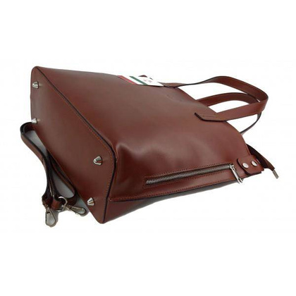 Włoska torebka skórzana na ramię ,shopper mieści A4 ,Vera Pelle ,Brązowa  SB586M