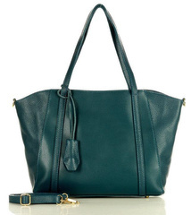 Shopper bag skórzana torebka na ramię trapez - MARCO MAZZINI szmaragdowa zieleń - min. zamówienie 20 / 50 / 100 szt.