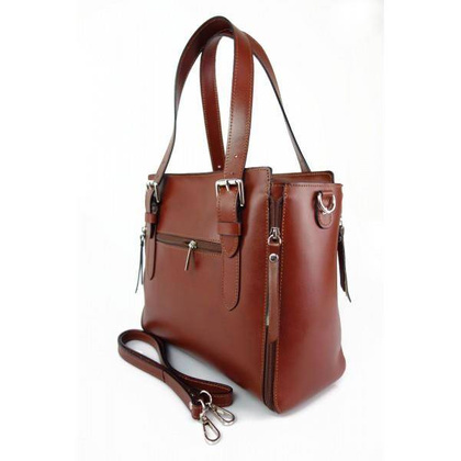 Włoska torebka skórzana, kuferek mieści A4 ,Vera Pelle ,Brązowy  V884M