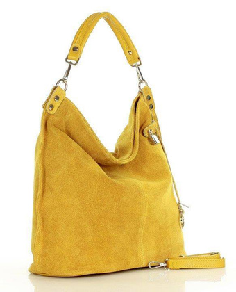 Ponadczasowa torebka worek skórzana MAZZINI - Renella nubuk żółty - min. zamówienie 20 / 50 / 100 szt.