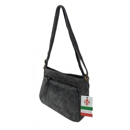 Duża zamszowa listonoszka A5 ,pojemna,dwie komory ,Włoska skórka szara  VPA514G