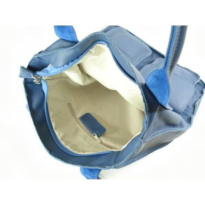 WOREK VERA PELLE KIESZENIE WŁOSKA SKÓRA POJEMNA XXL A4  BLU  JEANS  BY44BJ