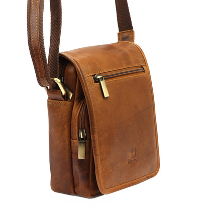 Klasyczna skórzana saszetka męska, na ramię, zameczki, kieszonki