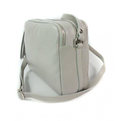 Duża włoska listonoszka trzy komory A5 vera pelle srebrne okucia jasna szara VP333GC2