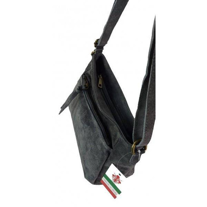 Duża zamszowa listonoszka A5 ,pojemna,dwie komory ,Włoska skórka szara  VPA514G