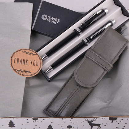 Zestaw prezentowy długopis i ołówek automatyczny + piórnik Szary