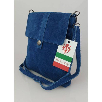 Zamszowa listonoszka Vera Pelle ,pojemna przewieszka format A5 Blue jeans LK44BJ