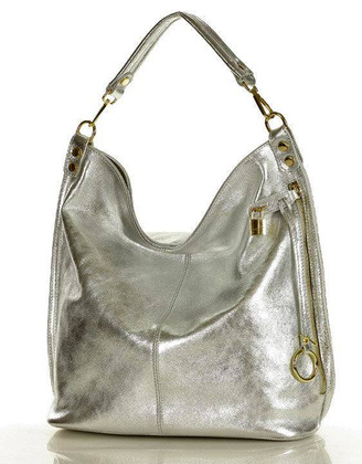 Ponadczasowa torebka worek skórzana MAZZINI - Renella srebrny - min. zamówienie 20 / 50 / 100 szt.