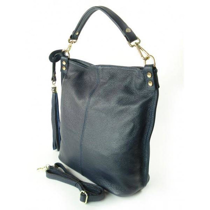 GRANATOWY WOREK VERA PELLE ZŁOTE OKUCIA POJEMNY A4 WŁOSKA TORBA W76BS KEMER