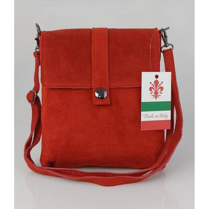 Zamszowa listonoszka Vera Pelle ,pojemna przewieszka format A5 Czerwona LK44R