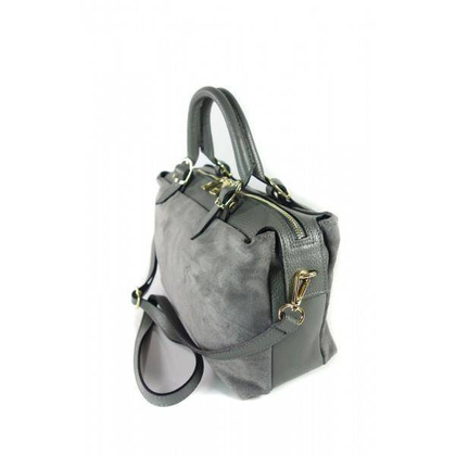 Włoski zamszowy kuferek Vera Pelle , złote okucia szary   KVEN24G