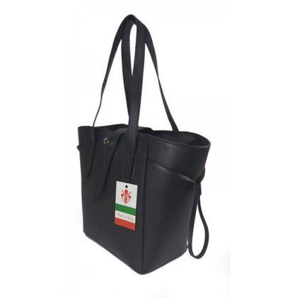 Pakowna włoska torebka skórzana na ramię mieści A4 ,Vera Pelle , Granatowa  BKL25BS