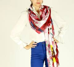 Szal damski apaszka kwiaty miękka bawełna na ramiona i pod szyję MAZZINI czerwona - min. zamówienie 20 / 50 / 100 szt.