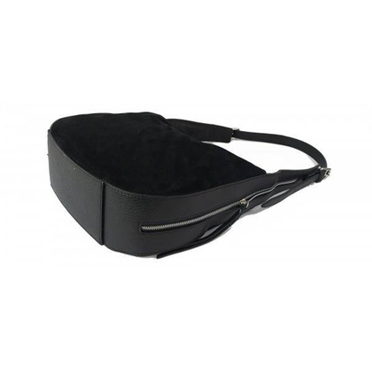 Włoska skórzana torebka worek na ramię Vera Pelle ,,format A4, Czarna  LBB53N