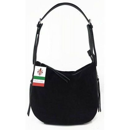 Włoska skórzana torebka worek na ramię Vera Pelle ,,format A4, Czarna  LBB53N