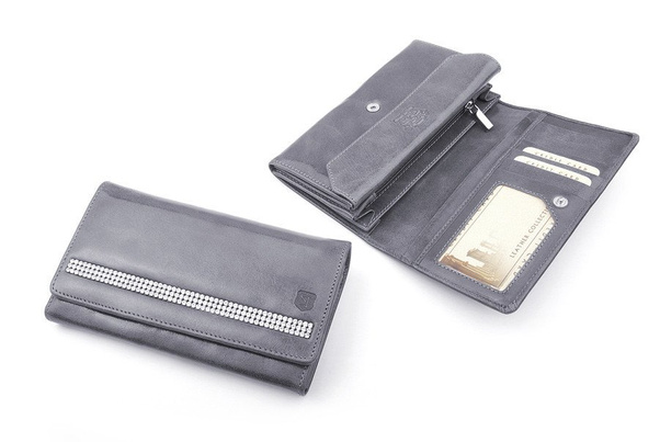 Portfel damski skórzany KEMER Swarovski Elements SV570 Szary  - min. zamówienie 20 / 50 / 100 szt.