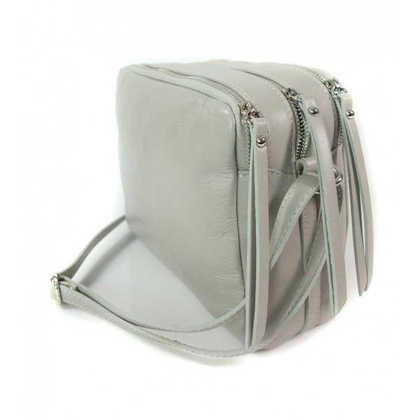 Duża włoska listonoszka trzy komory A5 vera pelle srebrne okucia jasna szara VP333GC2