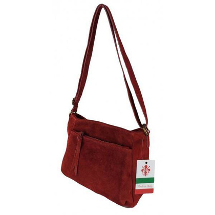 Duża zamszowa listonoszka A5 ,pojemna,dwie komory ,Włoska skórka czerwona  VPA514R