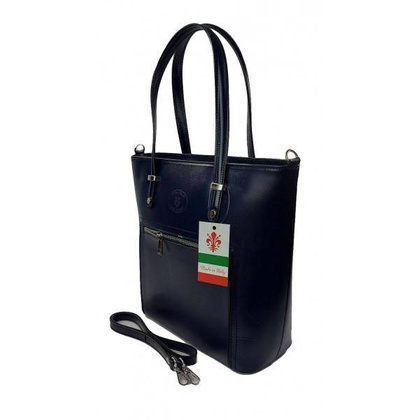 Włoska skórzana klasyczna torebka na ramię Vera Pelle ,format A4, Granatowa  VBZ66BS