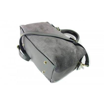 Włoski zamszowy kuferek Vera Pelle , złote okucia szary   KVEN24G