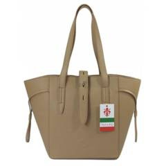 Pakowna włoska torebka skórzana na ramię mieści A4 ,Vera Pelle , Beżowa BKL25T