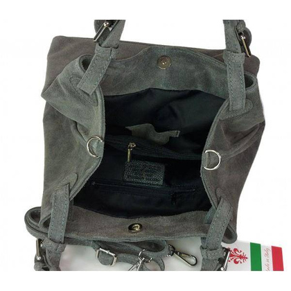 Miękki zamszowy kuferek -Włoski worek Vera Pelle ,Szary KLM425G