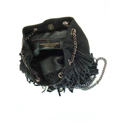 ZAMSZOWA LISTONOSZKA WOREK  FRĘDZLE  WŁOSKA SKÓRZANA CZARNA TOREBKA  WL45N