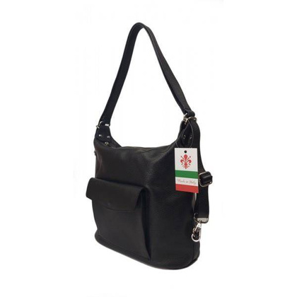 Torebko plecak,Włoski worek na ramię Vera Pelle,pojemny A4 STP12N czarny