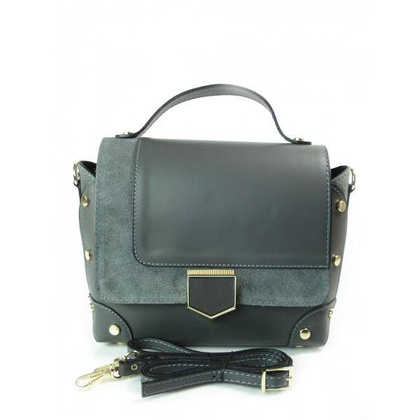 Kuferek listonoszka A5 złote dżety klamra + zamsz szary Vera Pelle   VPK890G