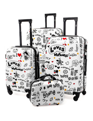 Zestaw 3 walizek + Kuferek KEMER RGL PRINT LOVES Biały