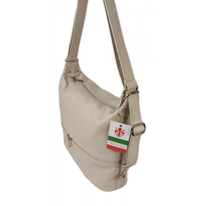 Torebko plecak,Włoski worek na ramię Vera Pelle,pojemny A4 STZ34T beżowy