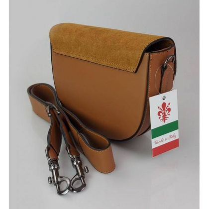 Listonoszka,chlebak,przewieszka  Vera Pelle klapka zamsz Camel LVP399C