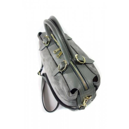 Włoski zamszowy kuferek Vera Pelle , złote okucia szary   KVEN24G