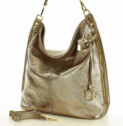 Ponadczasowa torebka worek skórzana - Renella dark bronzo złota - min. zamówienie 20 / 50 / 100 szt.